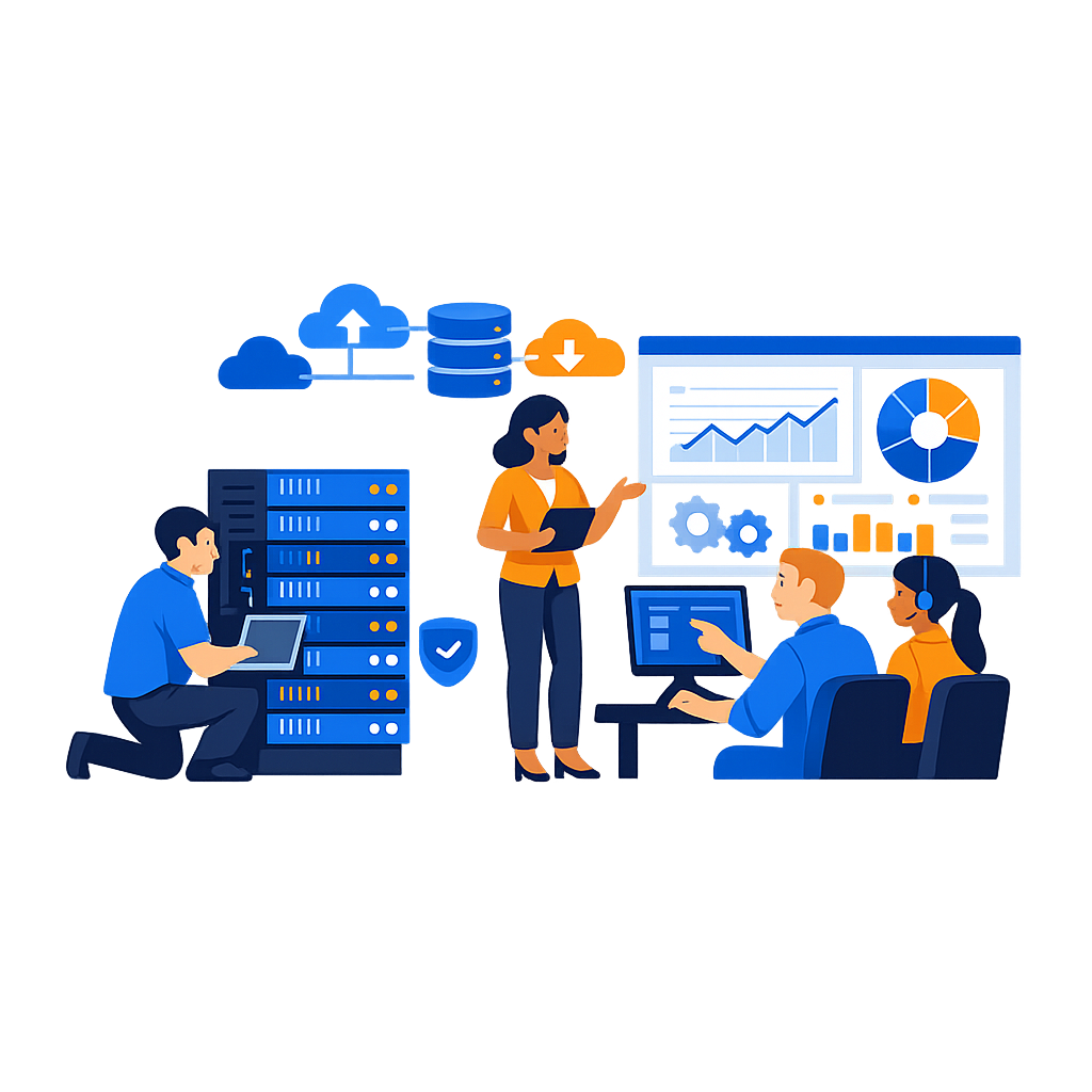 AbroVision IT team collaborating on cloud, database, and analytics solutions